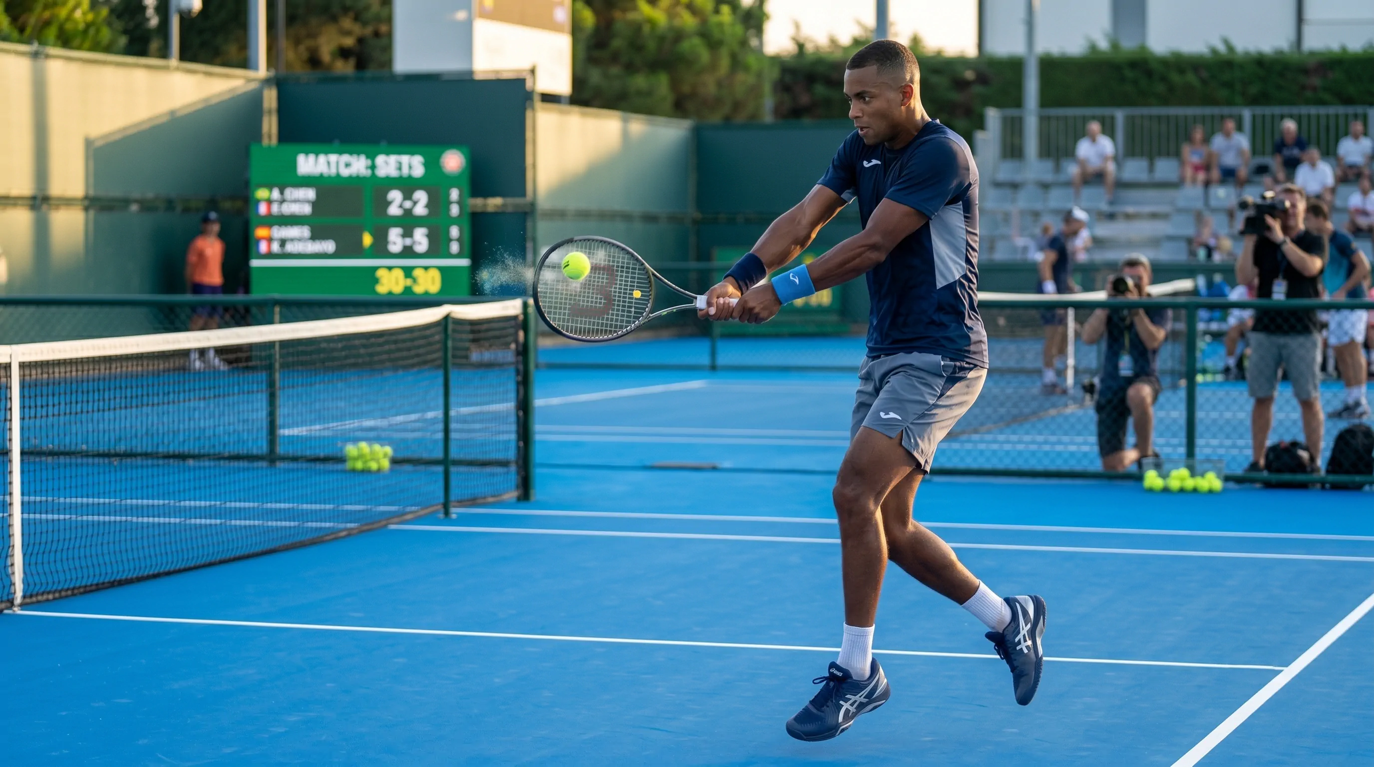 Player driving a backhand on a hard court
