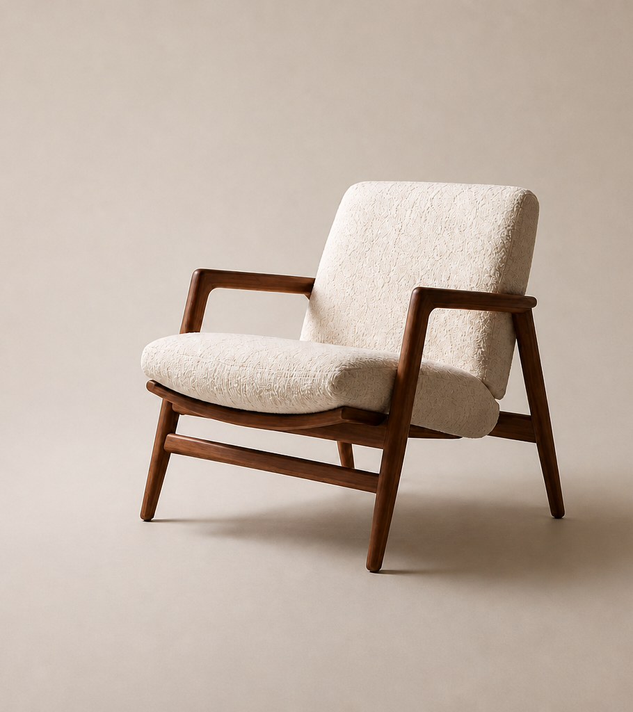 Elara lounge chair in oiled oak with a bouclé seat