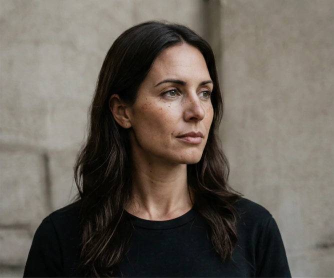 Illustrative portrait against a concrete wall