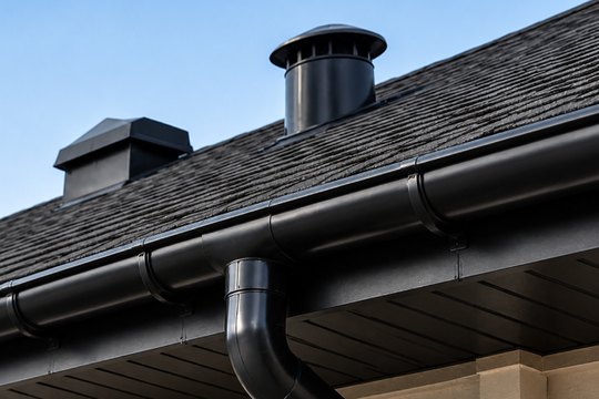 New gutter, downpipe and ridge vents on a finished roof