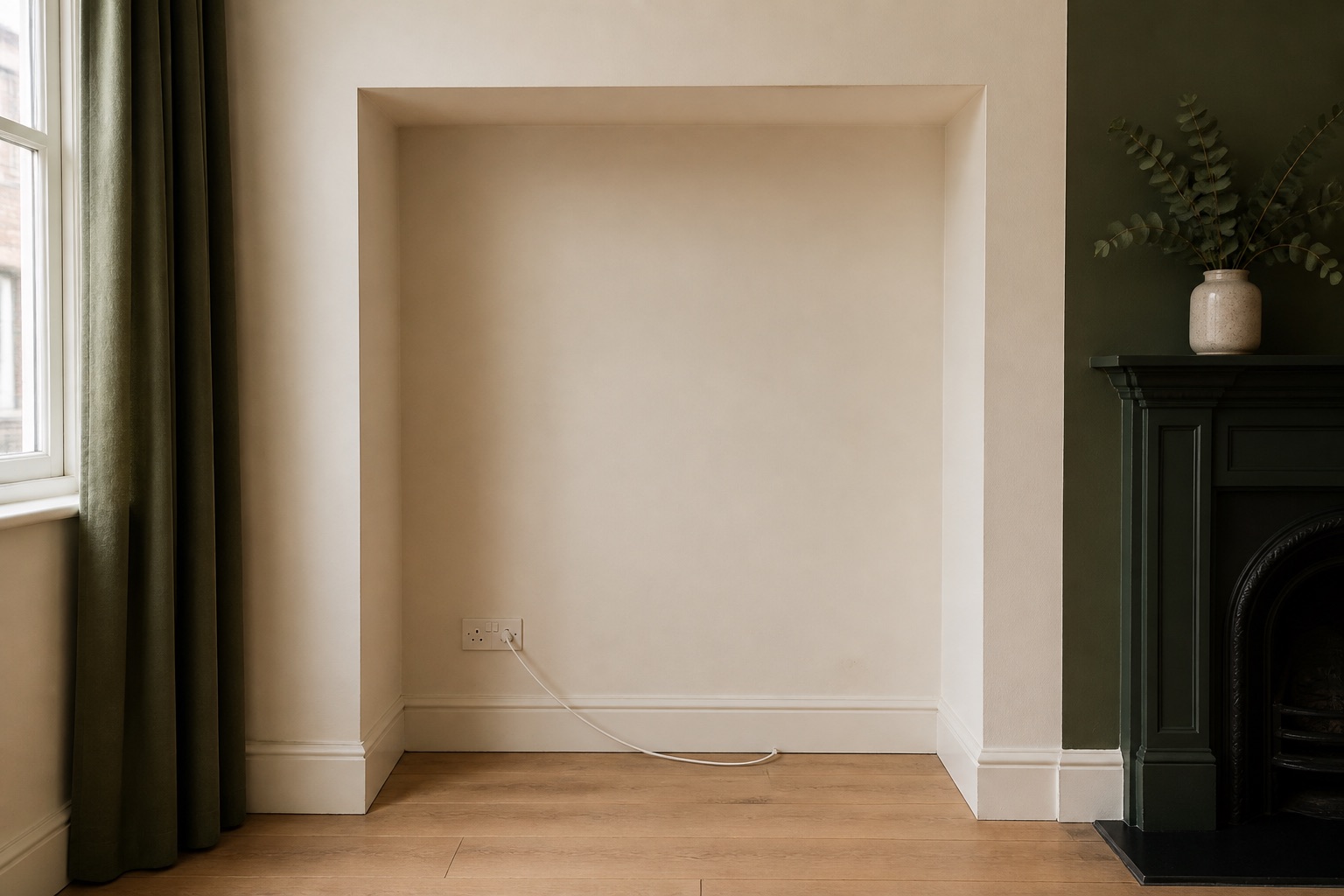 Illustrative empty alcove before joinery