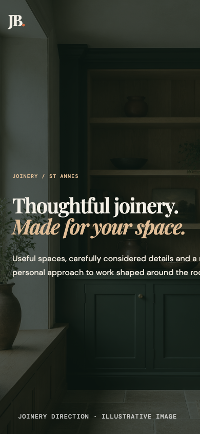 Current Joinery Business homepage on a phone