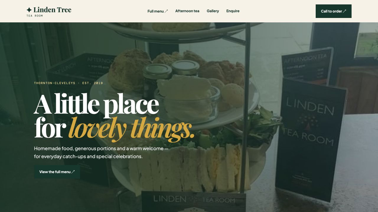 Rivra homepage redesign concept for Linden Tree Tea Room