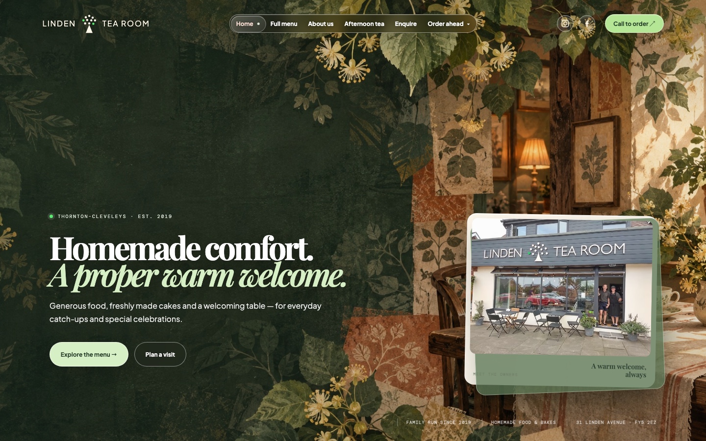 Linden Tree Tea Room website homepage