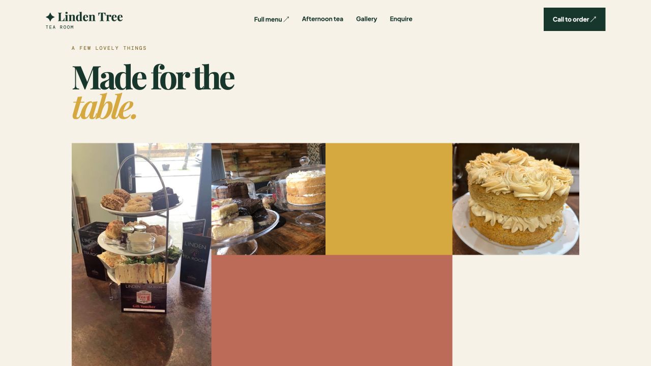 Linden Tree redesign showing a photography-led food gallery